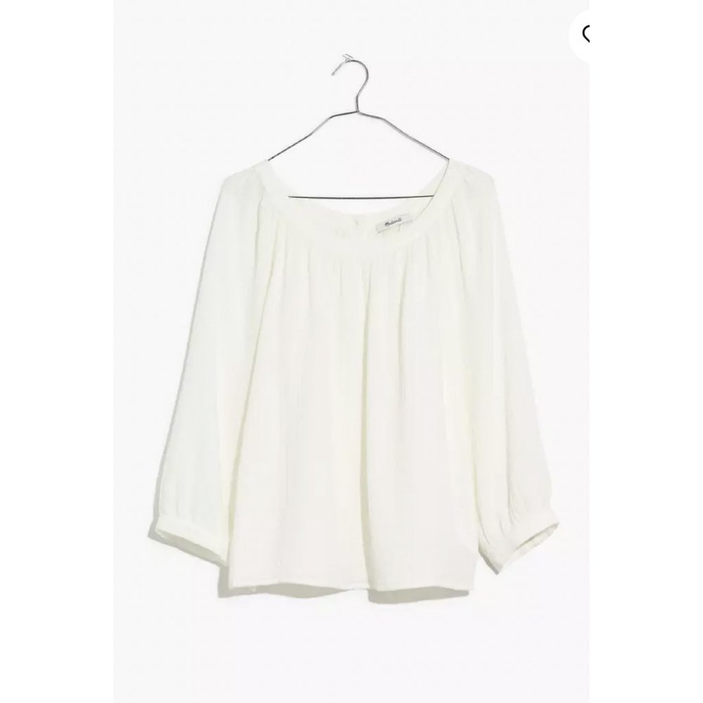 Madewell $78 Lightspun Wide-Neck Cuff-Sleeve Top Size S Lighthouse NC589